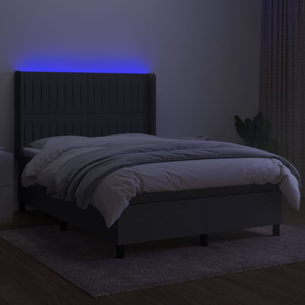 Sommier à lattes de lit matelas LED Gris foncé 140x190 cm Tissu - XIOS