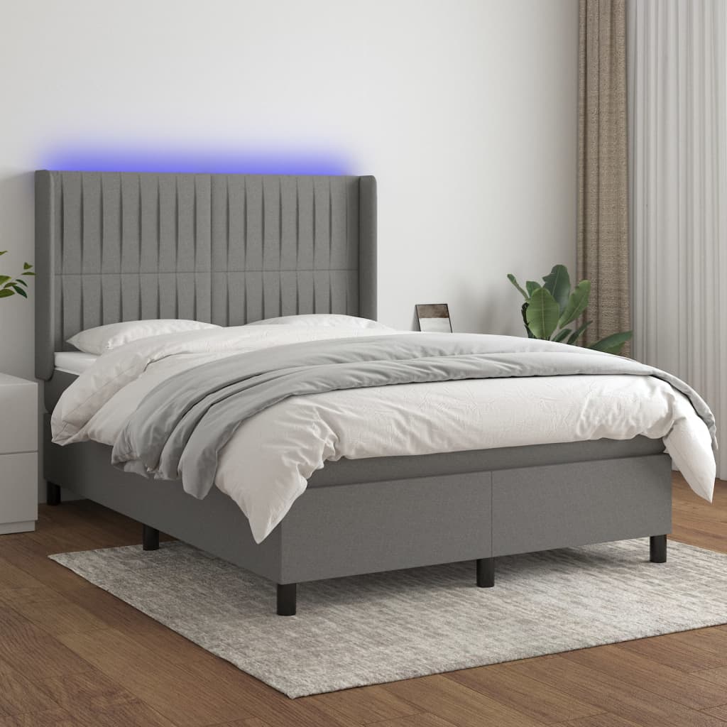 Sommier à lattes de lit matelas LED Gris foncé 140x190 cm Tissu - XIOS