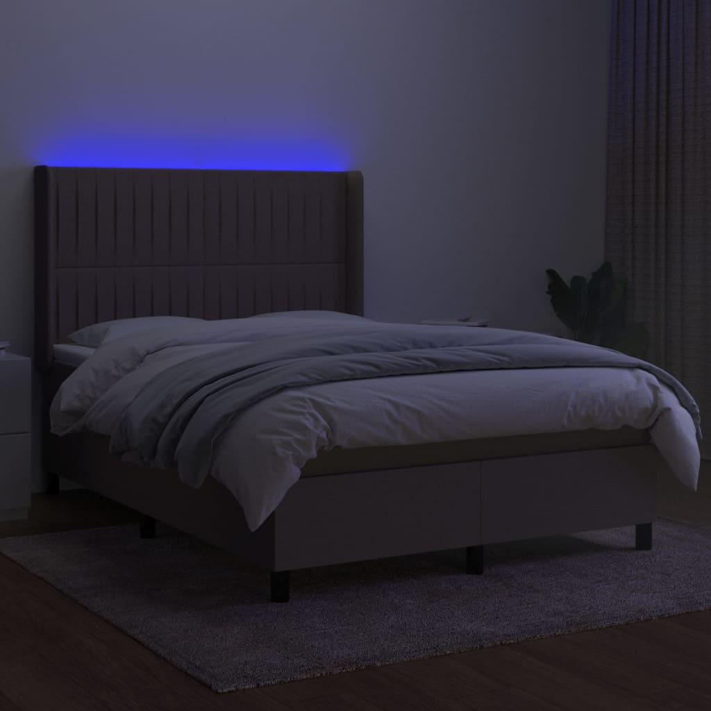 Sommier à lattes de lit matelas et LED Taupe 140x190 cm Tissu - XIOS