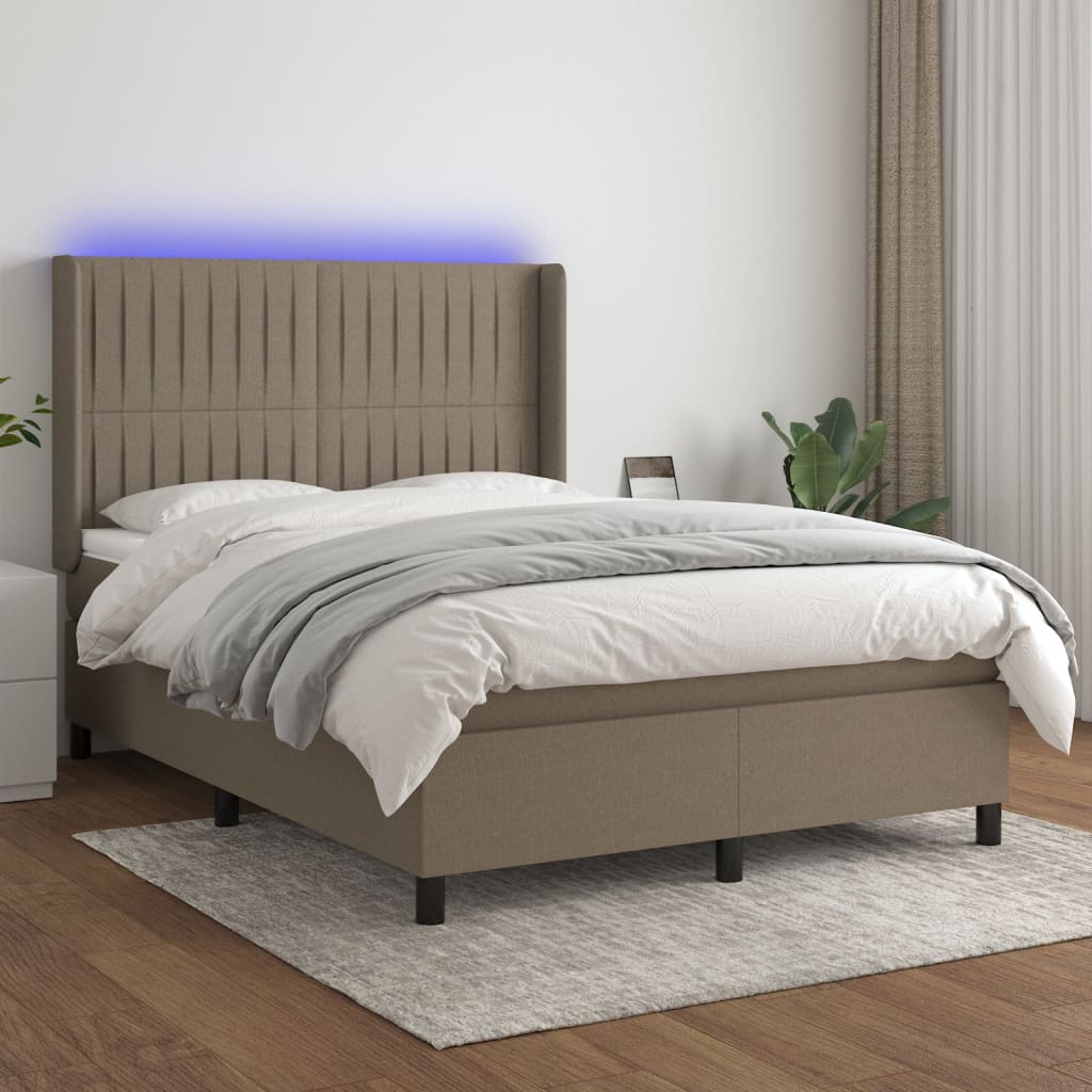 Sommier à lattes de lit matelas et LED Taupe 140x190 cm Tissu