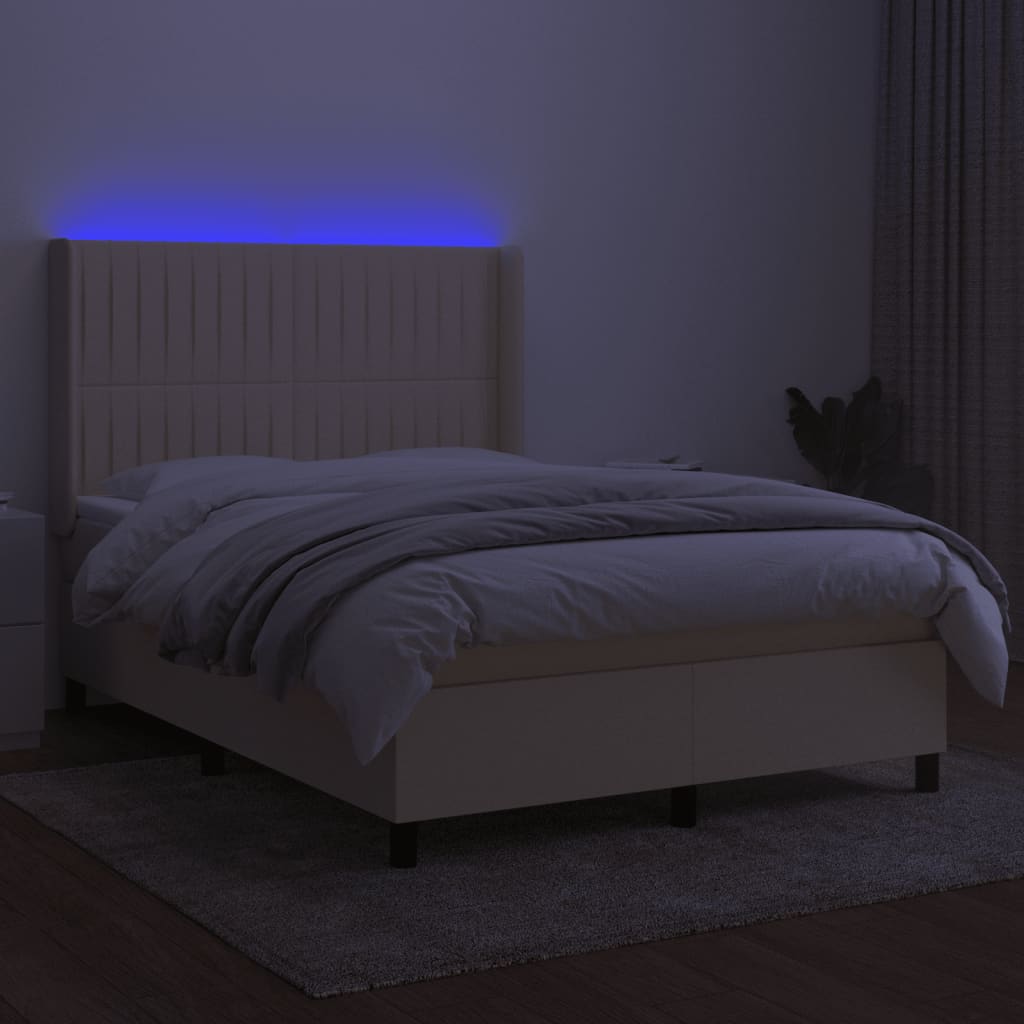 Sommier à lattes de lit matelas et LED Crème 140x190 cm Tissu
