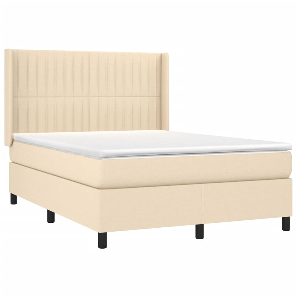 Sommier à lattes de lit matelas et LED Crème 140x190 cm Tissu