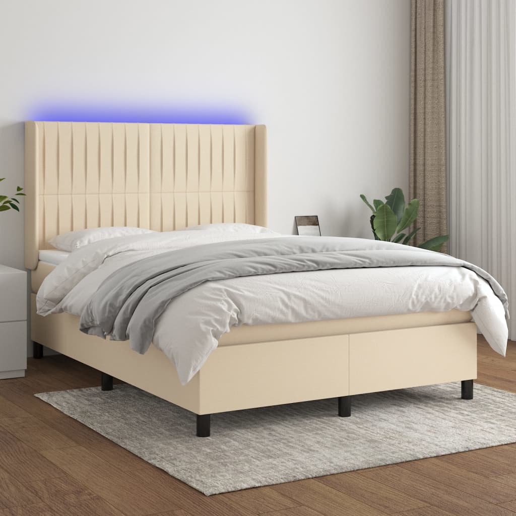 Sommier à lattes de lit matelas et LED Crème 140x190 cm Tissu - XIOS