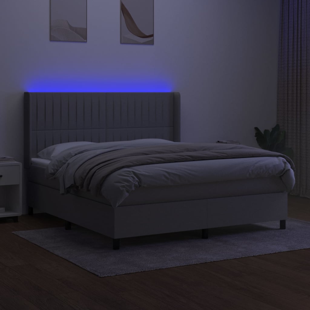 Sommier à lattes de lit matelas LED Gris clair 160x200 cm Tissu - XIOS
