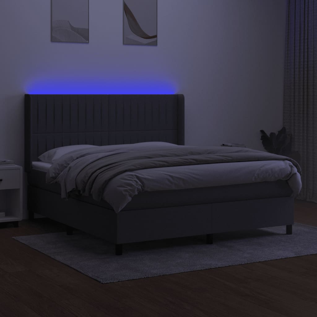 Sommier à lattes de lit matelas LED Gris foncé 160x200 cm Tissu - XIOS