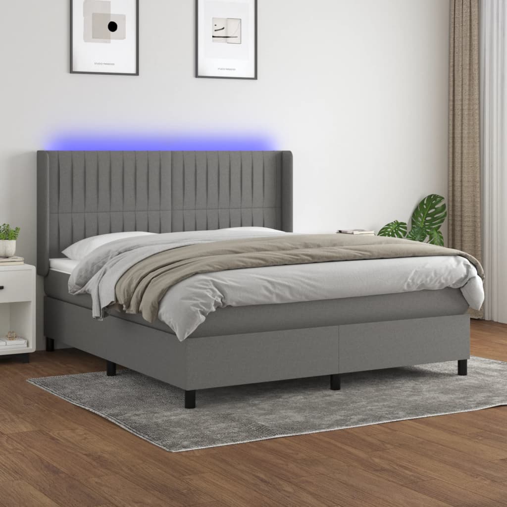 Sommier à lattes de lit matelas LED Gris foncé 160x200 cm Tissu - XIOS