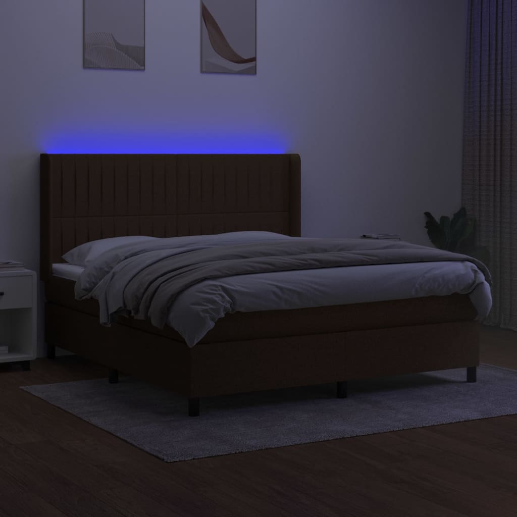 Sommier à lattes de lit matelas et LED Marron foncé 160x200 cm - XIOS