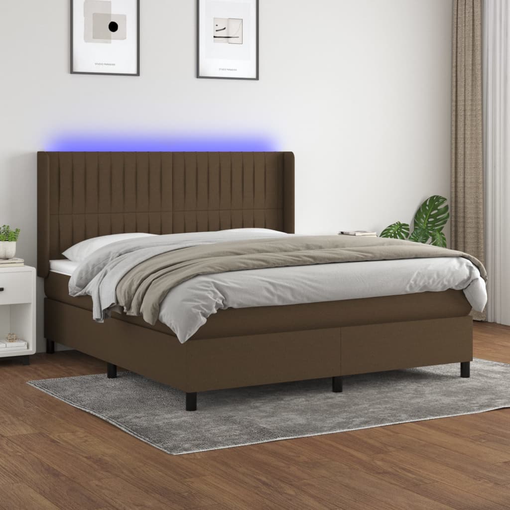Sommier à lattes de lit matelas et LED Marron foncé 160x200 cm - XIOS