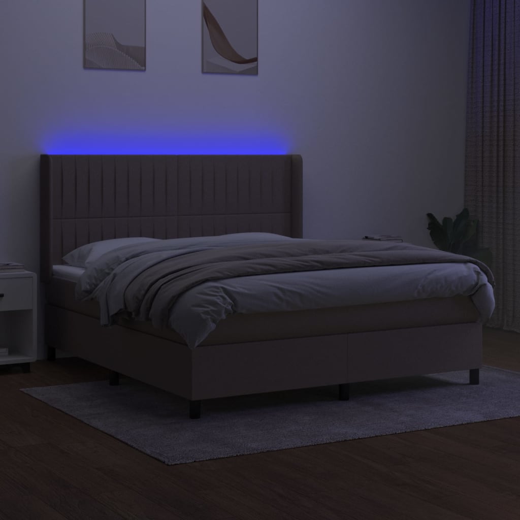 Sommier à lattes de lit matelas et LED Taupe 160x200 cm Tissu - XIOS