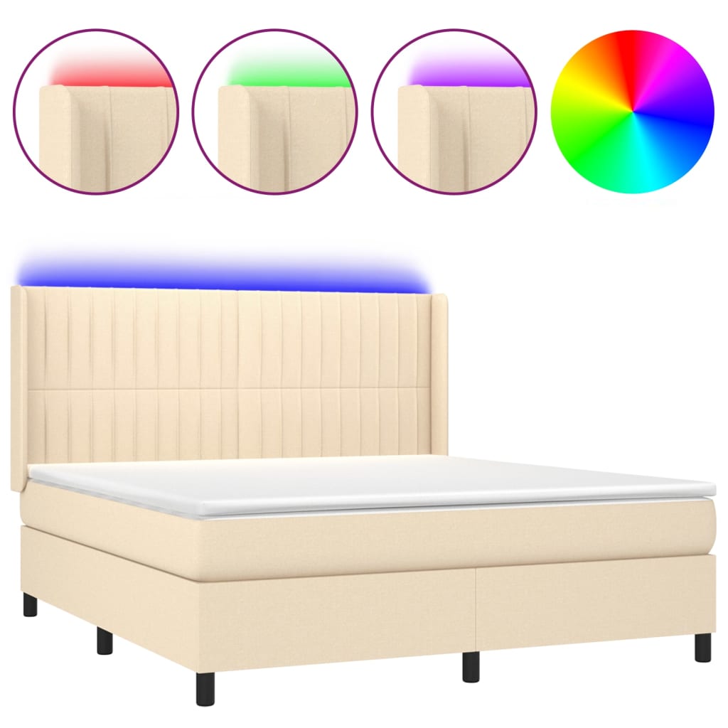 Sommier à lattes de lit matelas et LED Crème 160x200 cm Tissu - XIOS