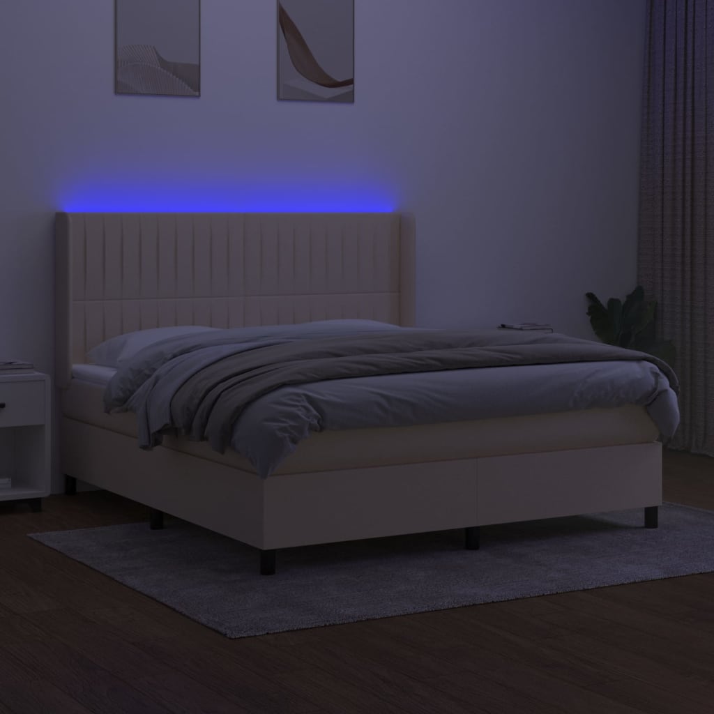 Sommier à lattes de lit matelas et LED Crème 160x200 cm Tissu - XIOS