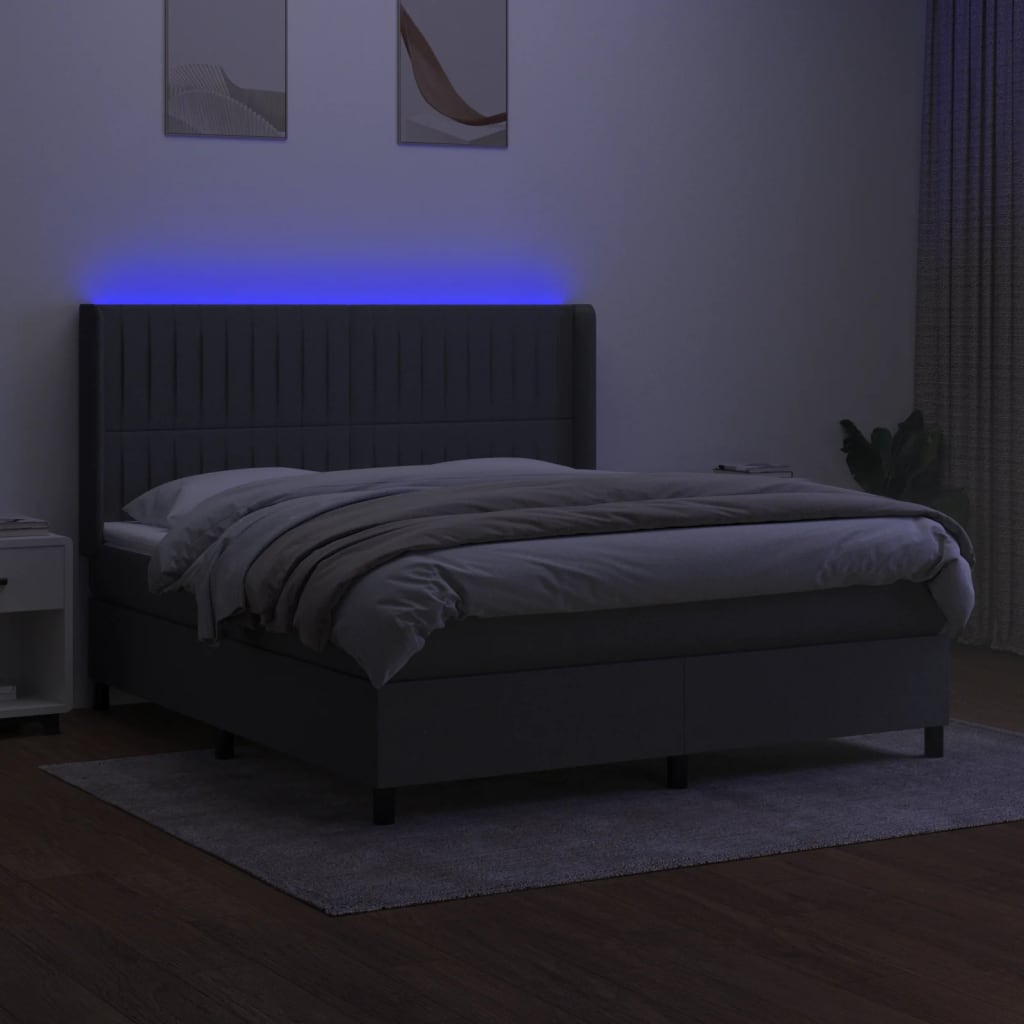 Sommier à lattes de lit matelas LED Gris foncé 180x200 cm Tissu - XIOS
