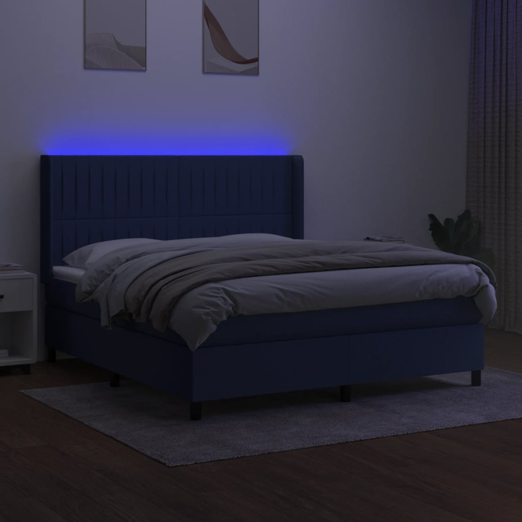 Sommier à lattes de lit matelas et LED Bleu 180x200 cm Tissu - XIOS