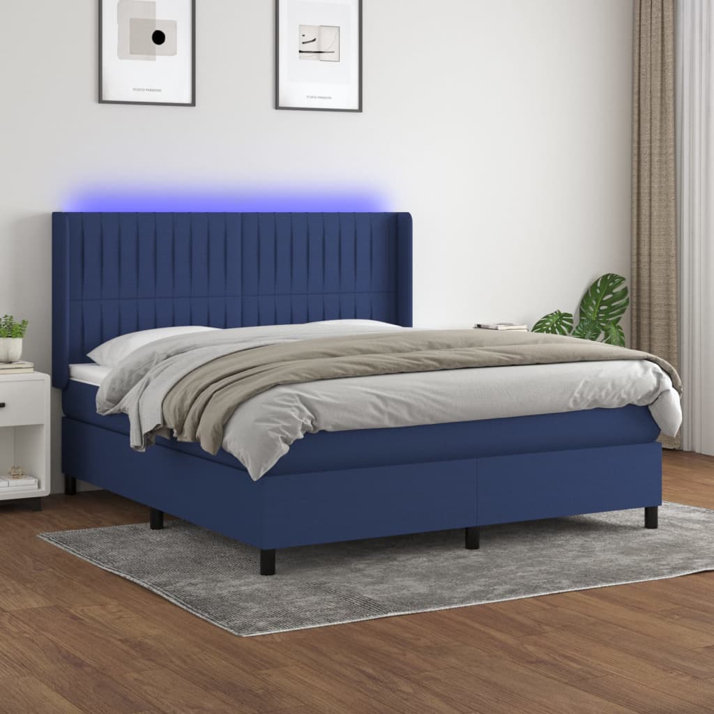 Sommier à lattes de lit matelas et LED Bleu 180x200 cm Tissu - XIOS