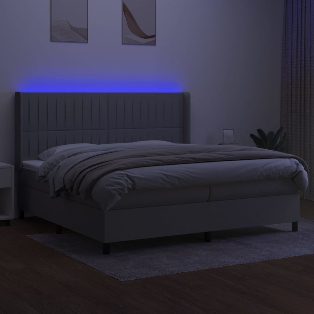 Sommier à lattes de lit matelas LED Gris clair 200x200 cm Tissu - XIOS