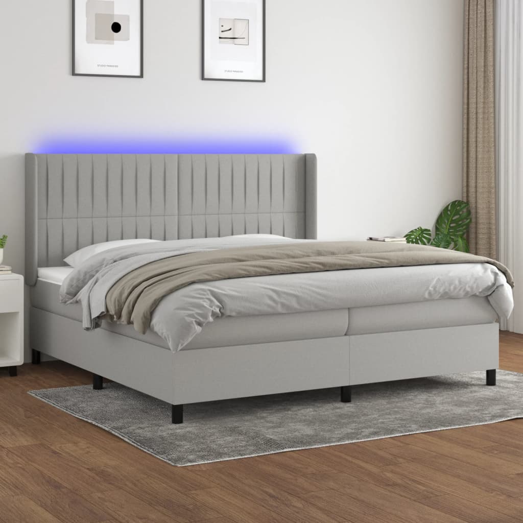 Sommier à lattes de lit matelas LED Gris clair 200x200 cm Tissu - XIOS