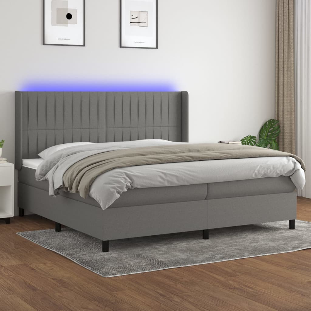 Sommier à lattes de lit matelas LED Gris foncé 200x200 cm Tissu - XIOS
