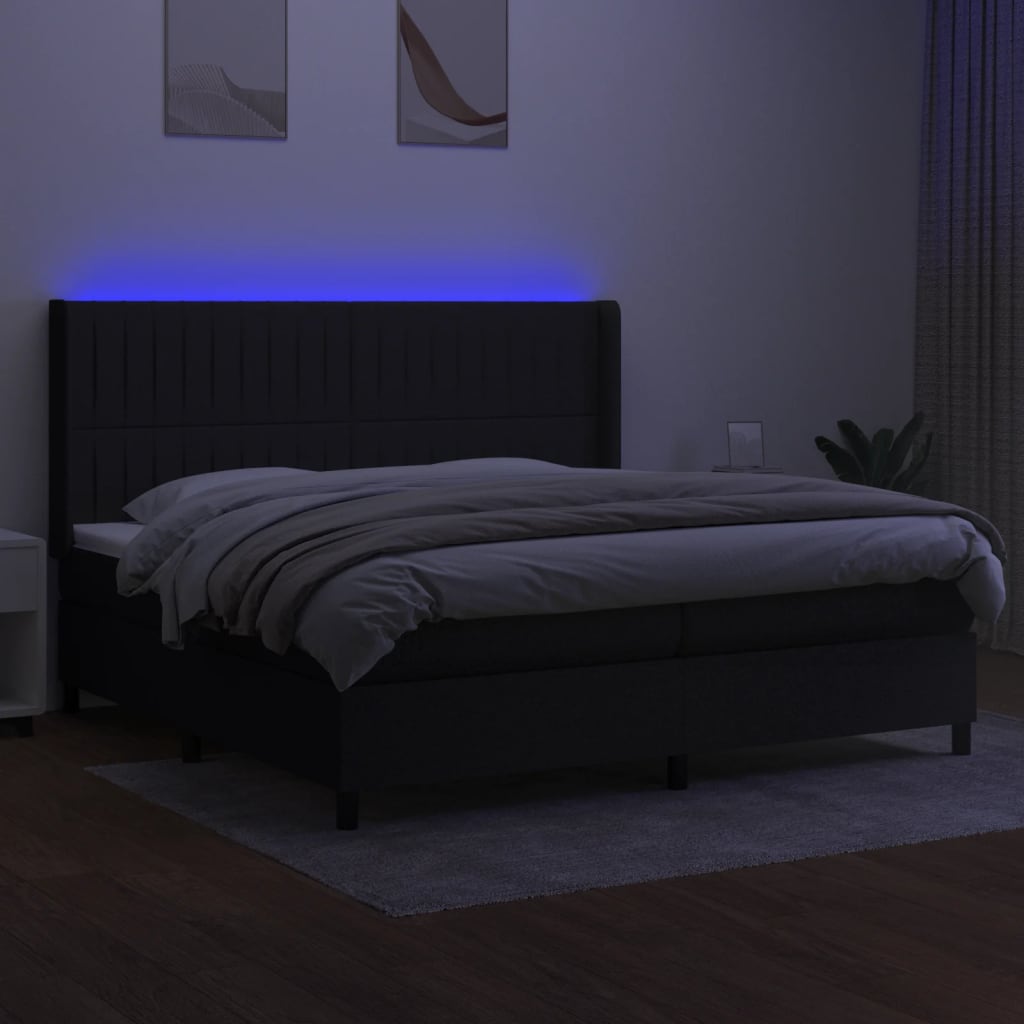 Sommier à lattes de lit matelas et LED Noir 200x200 cm Tissu - XIOS
