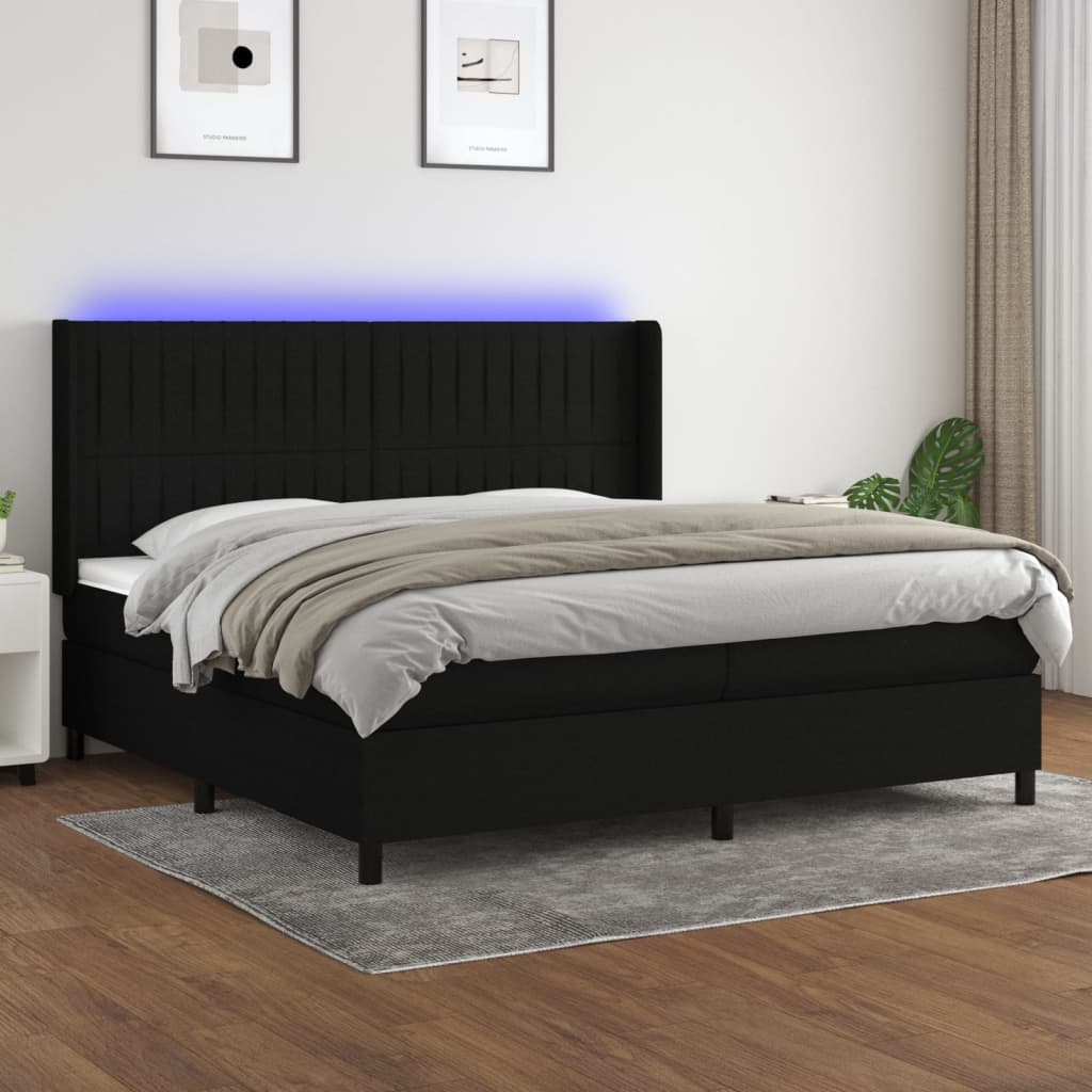 Sommier à lattes de lit matelas et LED Noir 200x200 cm Tissu - XIOS