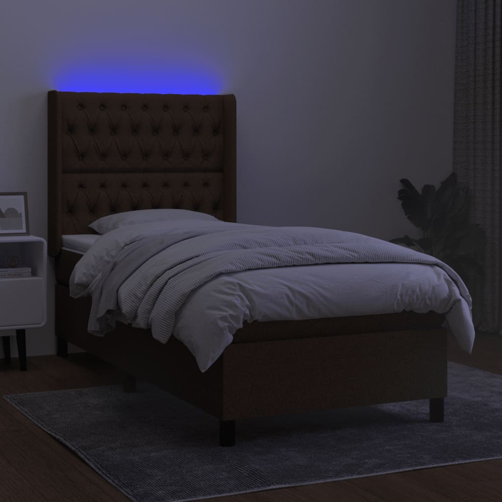 Sommier à lattes de lit matelas LED Marron foncé 80x200cm Tissu - XIOS