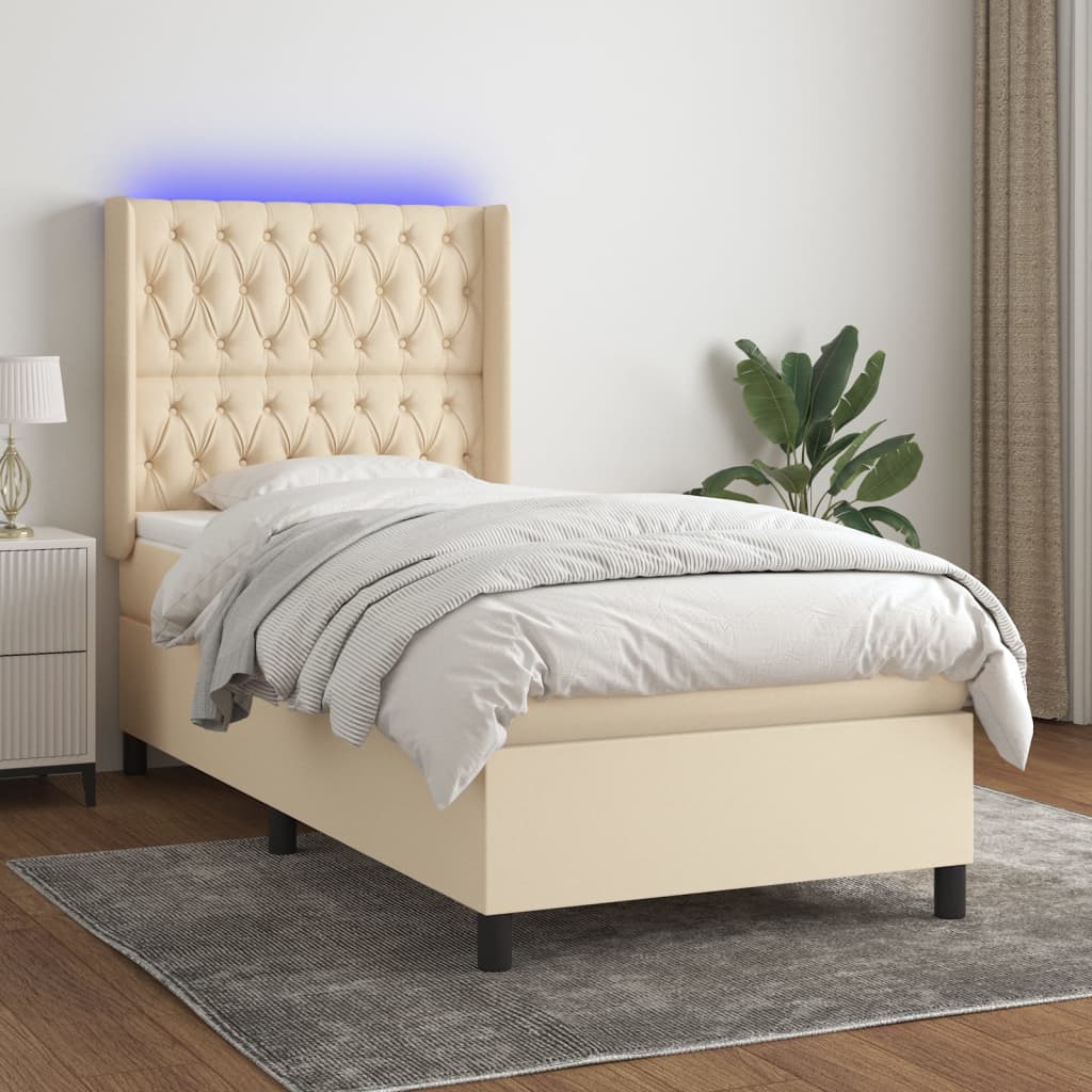 Sommier à lattes de lit matelas et LED Crème 80x200cm Tissu - XIOS