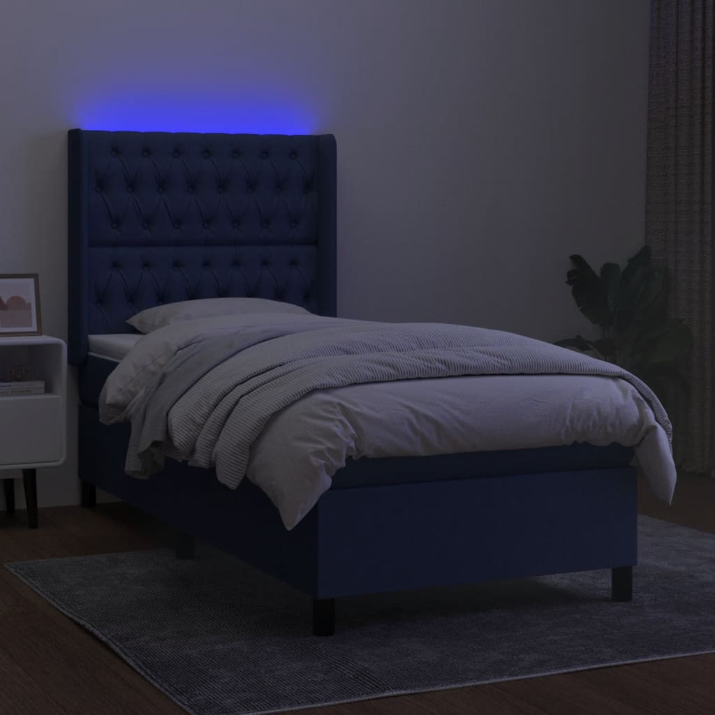 Sommier à lattes de lit matelas et LED Bleu 80x200cm Tissu - XIOS