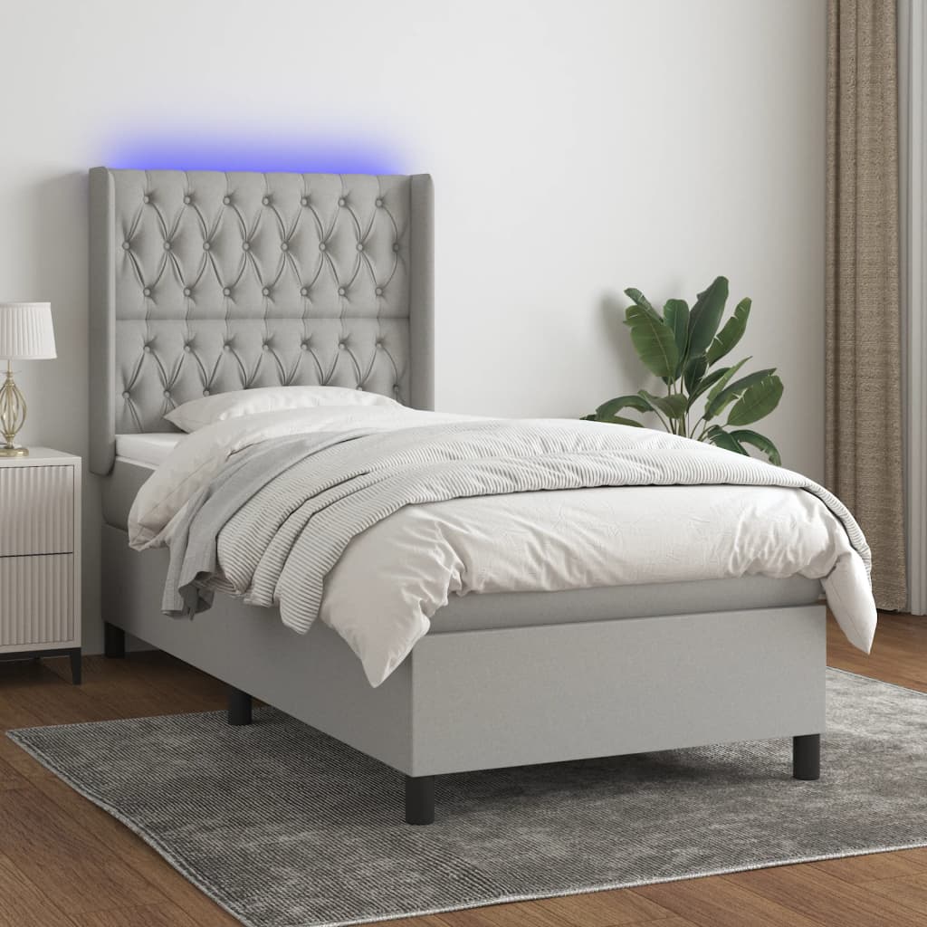 Sommier à lattes de lit matelas LED Gris clair 90x190cm Tissu - XIOS