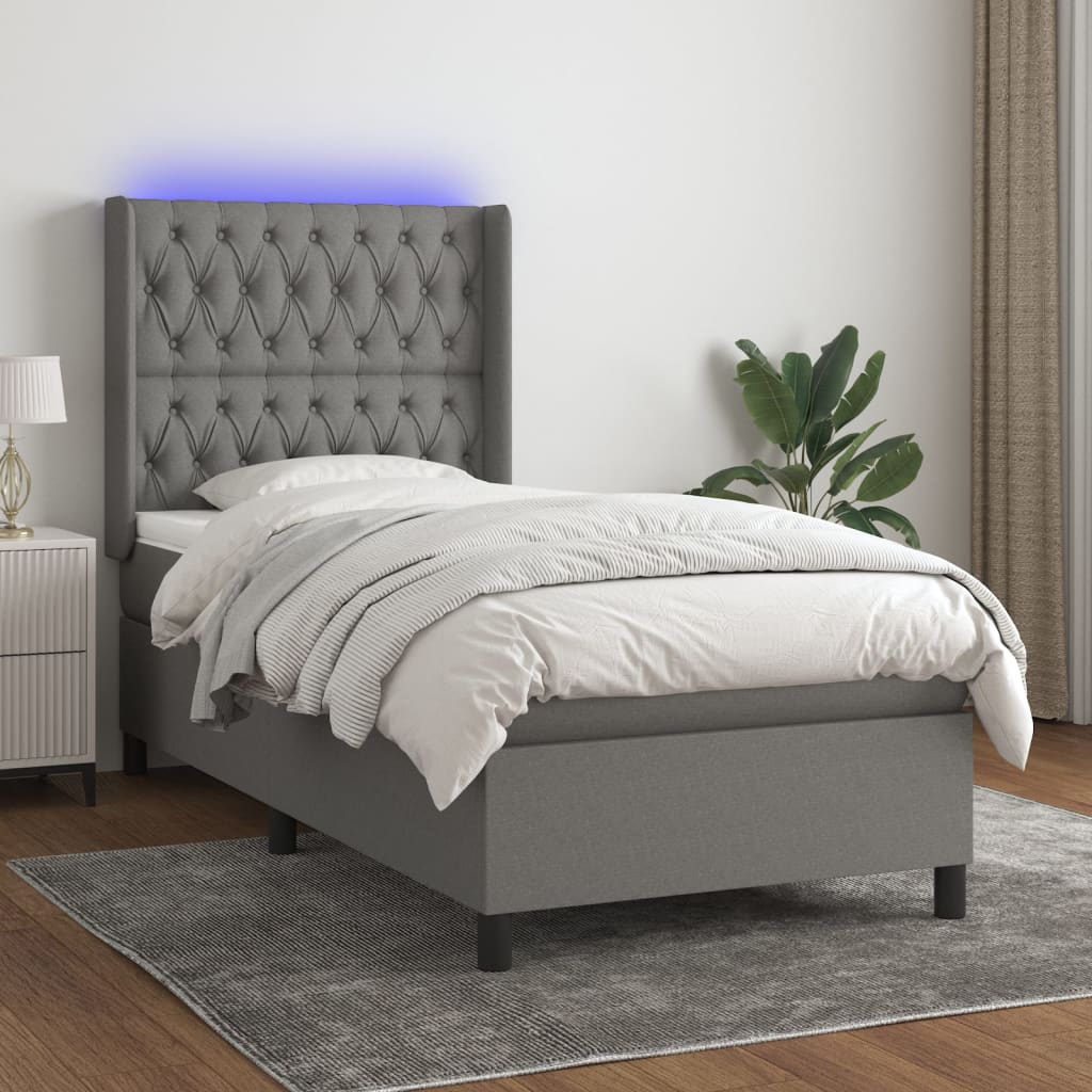 Sommier à lattes de lit matelas LED Gris foncé 90x190cm Tissu - XIOS
