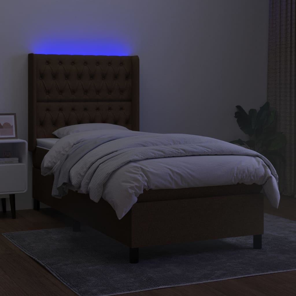 Sommier à lattes de lit matelas LED Marron foncé 90x190cm Tissu - XIOS