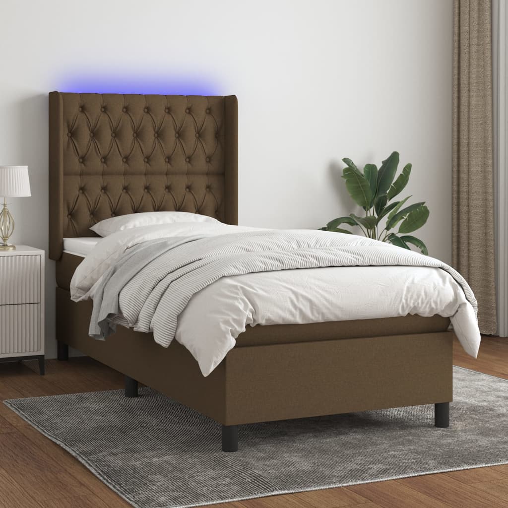 Sommier à lattes de lit matelas LED Marron foncé 90x190cm Tissu - XIOS