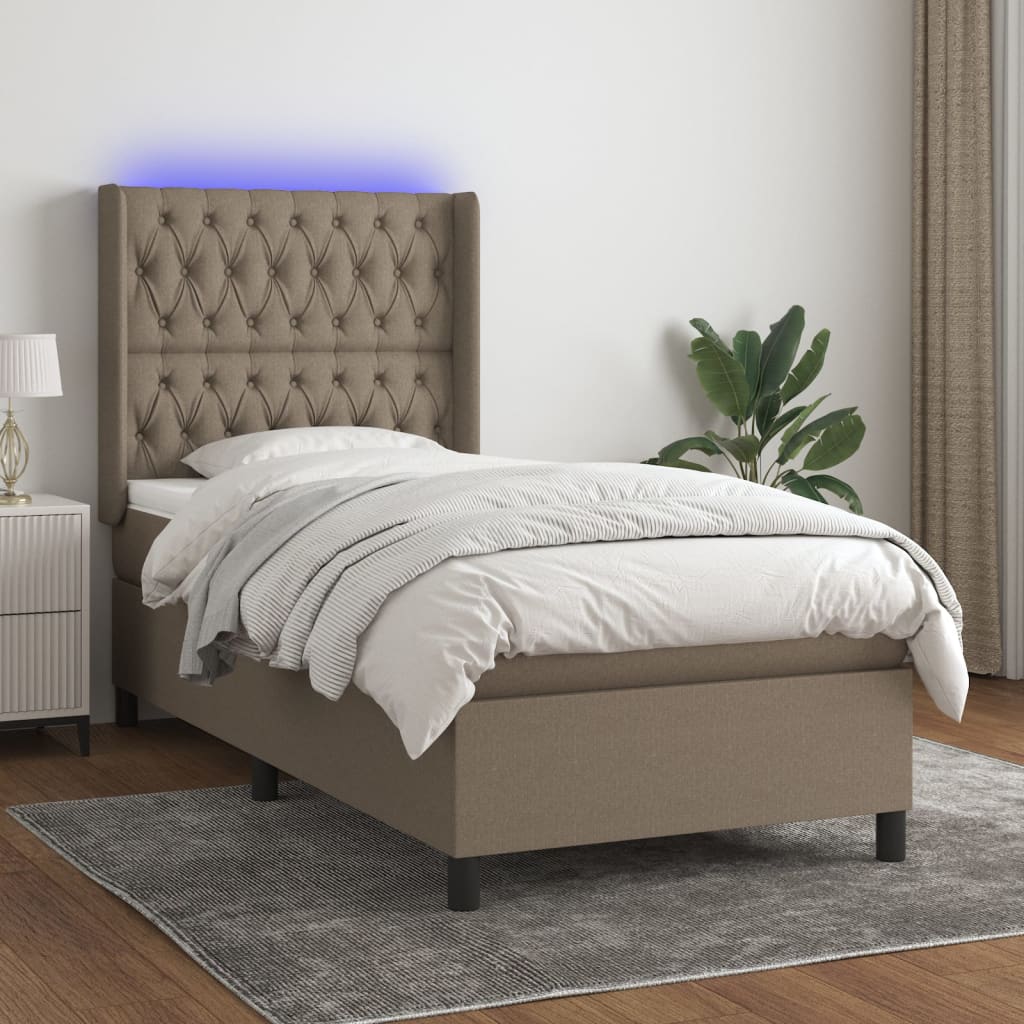Sommier à lattes de lit matelas et LED Taupe 90x190 cm Tissu - XIOS