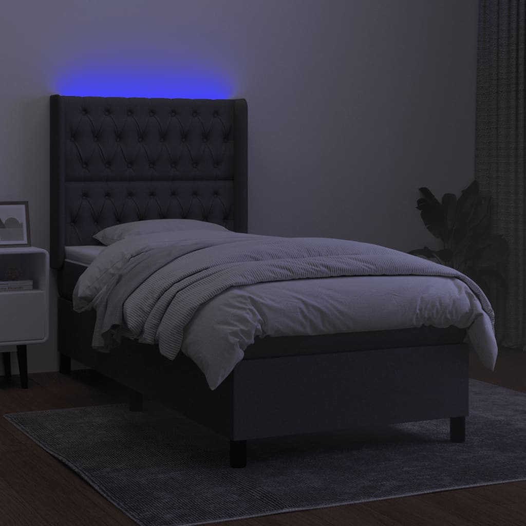 Sommier à lattes de lit matelas LED Gris foncé 90x200cm Tissu - XIOS
