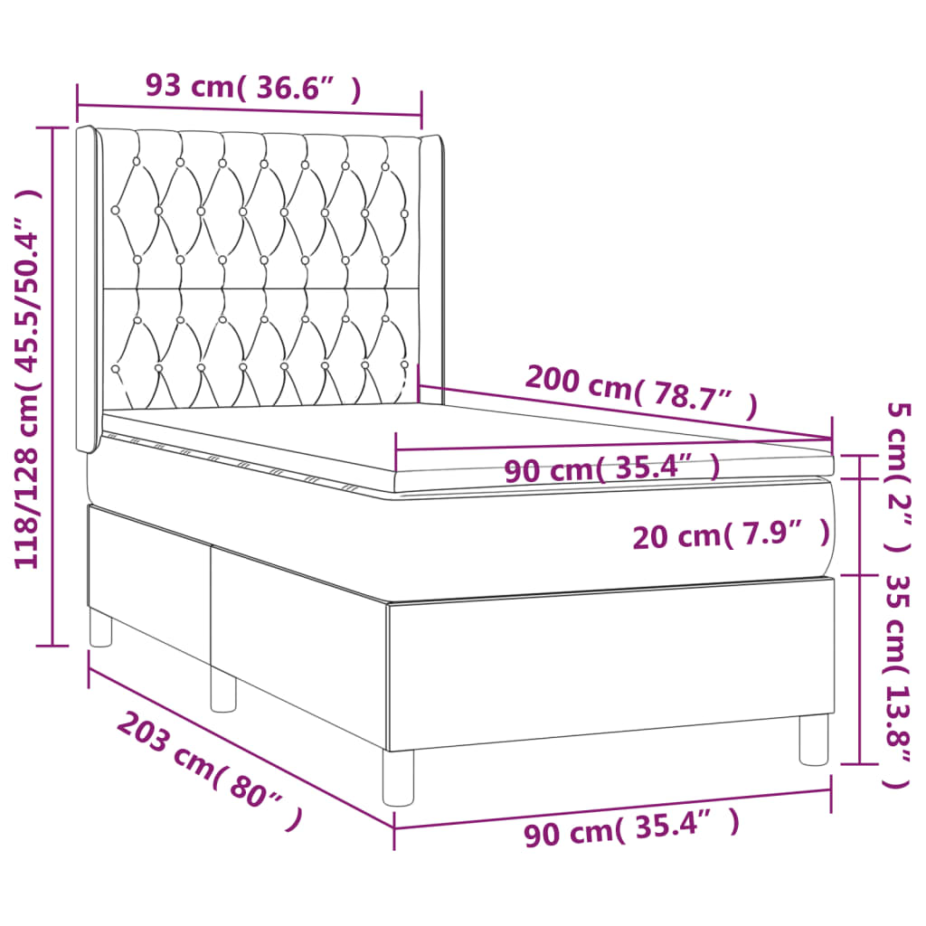 Sommier à lattes de lit matelas LED Marron foncé 90x200cm Tissu - XIOS