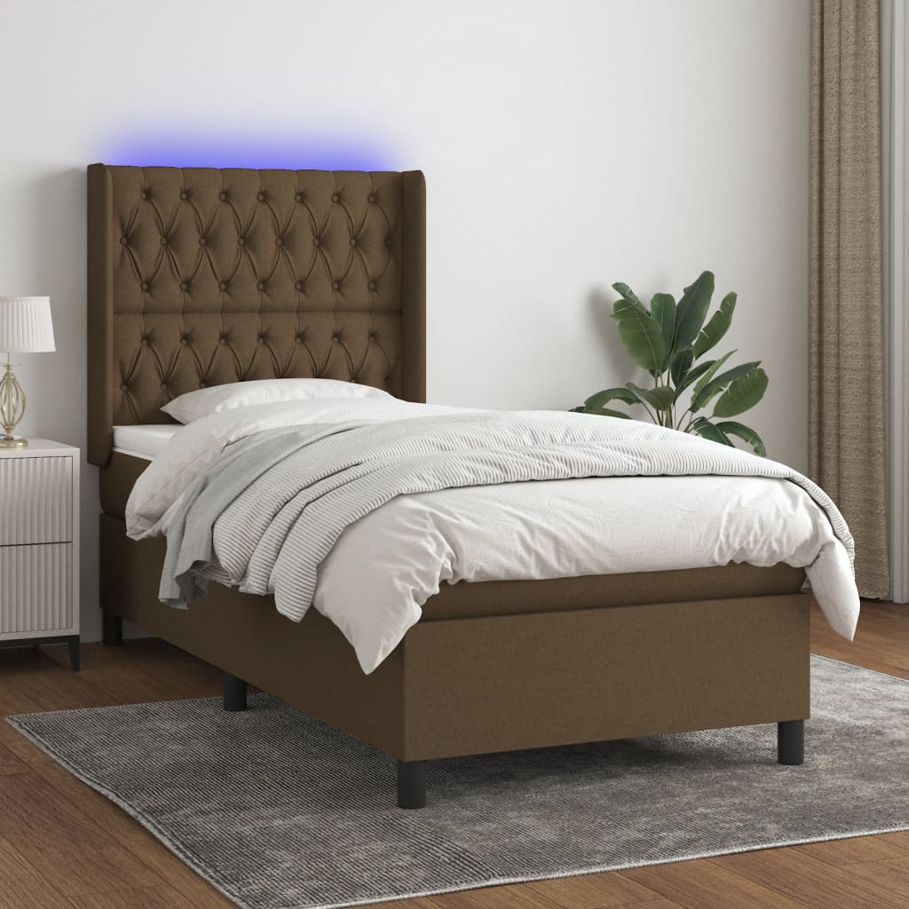 Sommier à lattes de lit matelas LED Marron foncé 90x200cm Tissu - XIOS