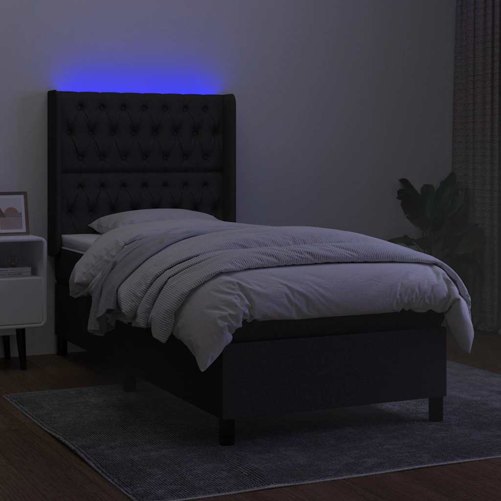 Sommier à lattes de lit matelas et LED Noir 100x200 cm Tissu - XIOS