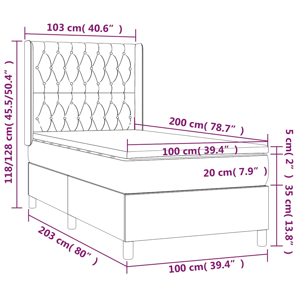 Sommier à lattes de lit matelas et LED Noir 100x200 cm Tissu - XIOS