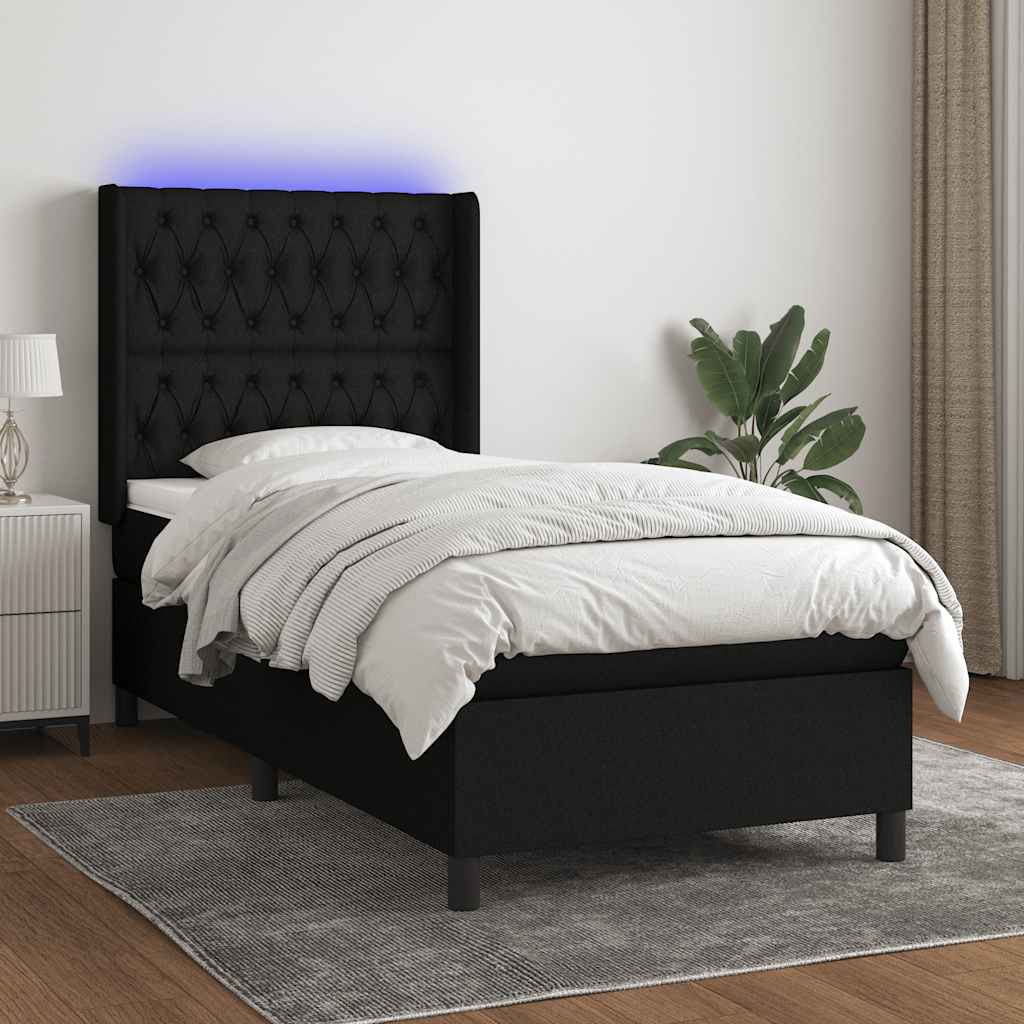 Sommier à lattes de lit matelas et LED Noir 100x200 cm Tissu - XIOS