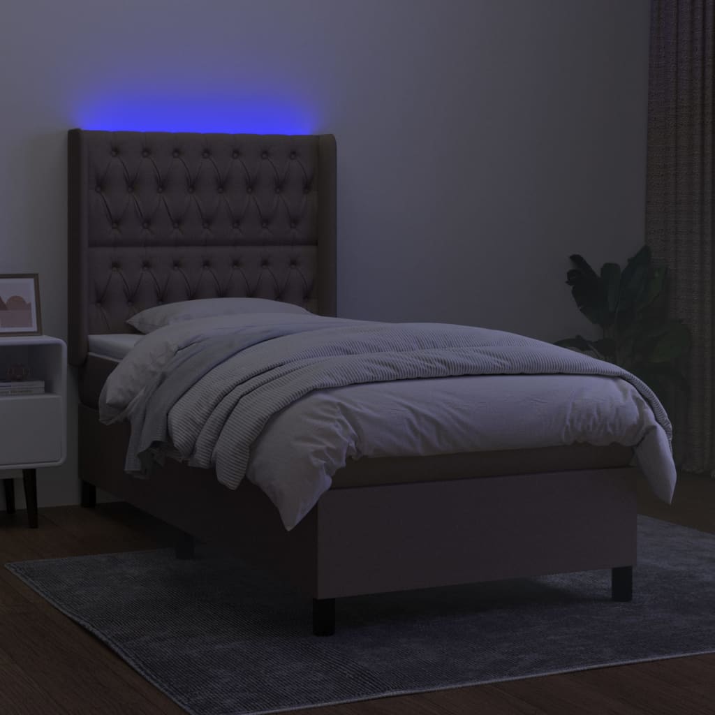Sommier à lattes de lit matelas et LED Taupe 100x200 cm Tissu - XIOS
