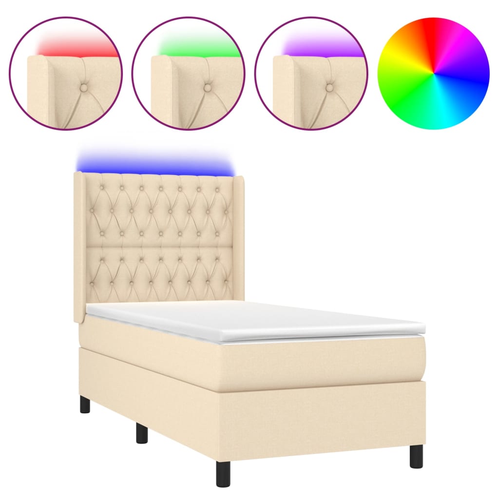 Sommier à lattes de lit matelas et LED Crème 100x200 cm Tissu - XIOS