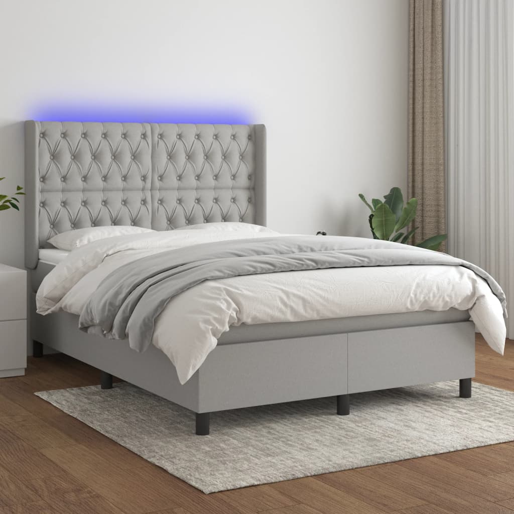 Sommier à lattes de lit matelas LED Gris clair 140x190 cm Tissu - XIOS