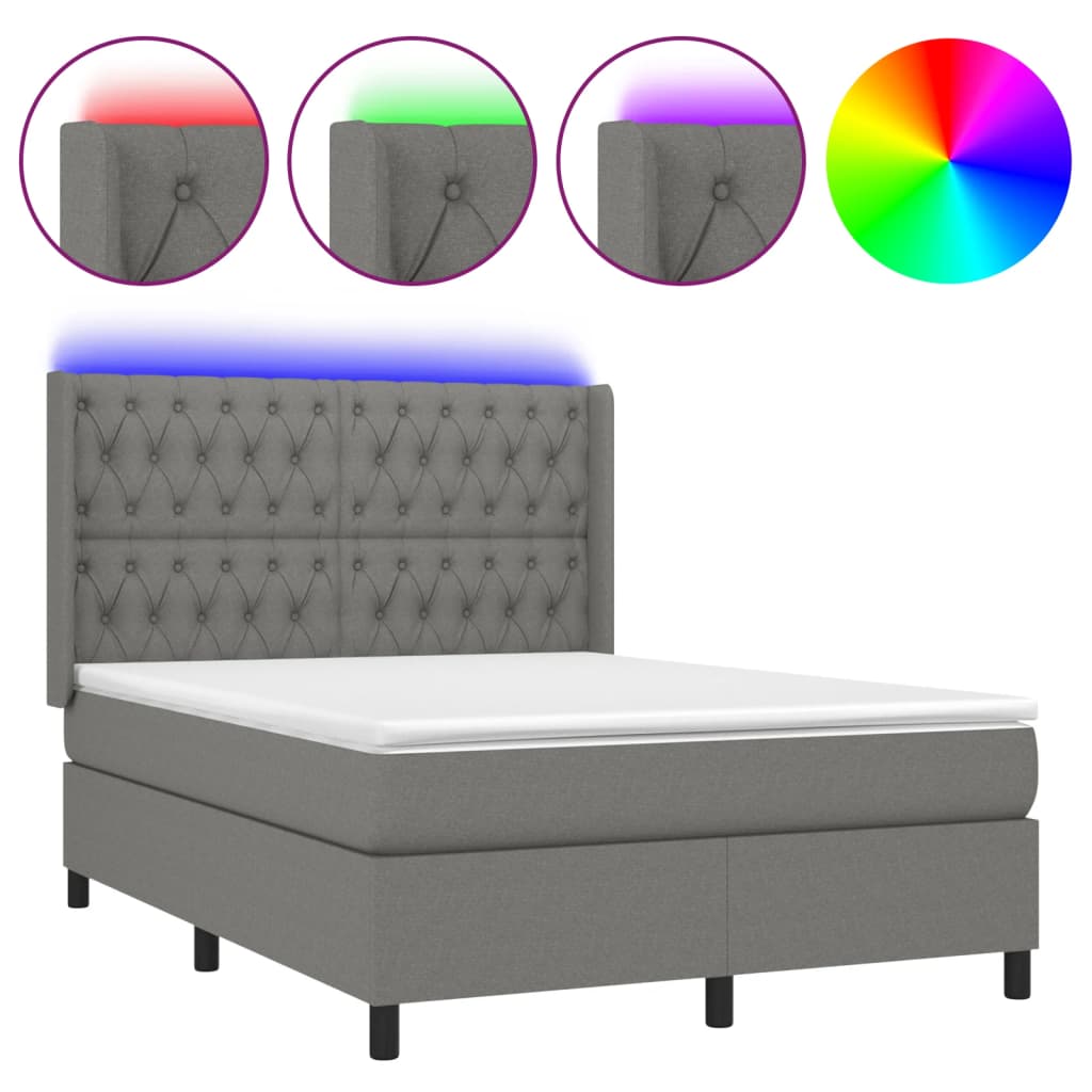 Sommier à lattes de lit matelas LED Gris foncé 140x190 cm Tissu - XIOS