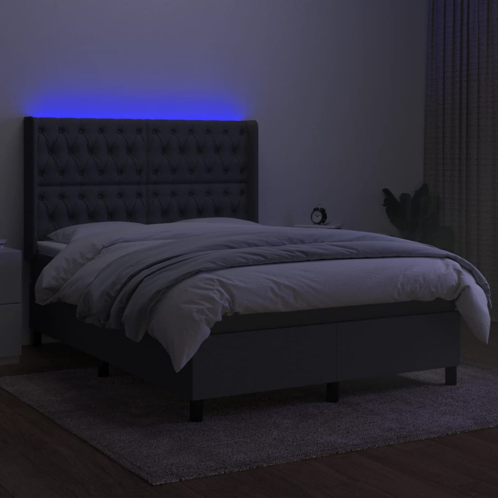 Sommier à lattes de lit matelas LED Gris foncé 140x190 cm Tissu - XIOS