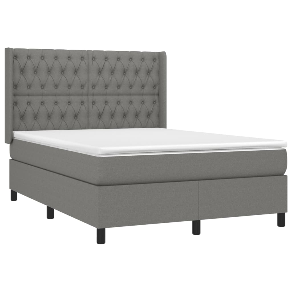 Sommier à lattes de lit matelas LED Gris foncé 140x190 cm Tissu - XIOS