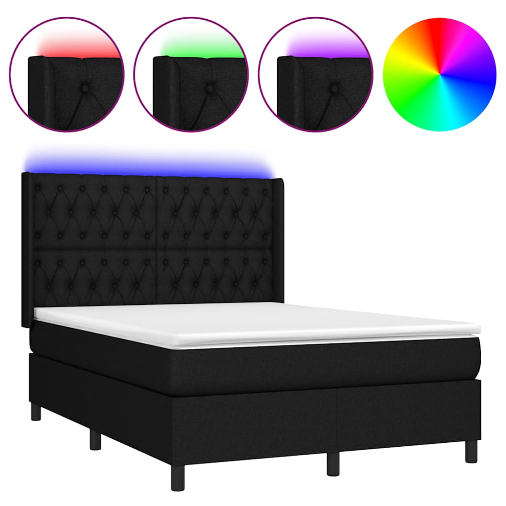 Sommier à lattes de lit matelas et LED Noir 140x190 cm Tissu - XIOS