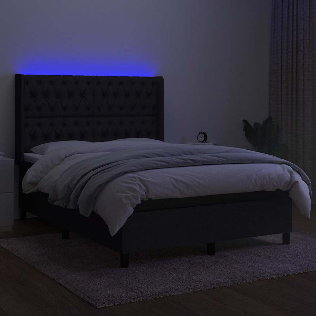 Sommier à lattes de lit matelas et LED Noir 140x190 cm Tissu - XIOS