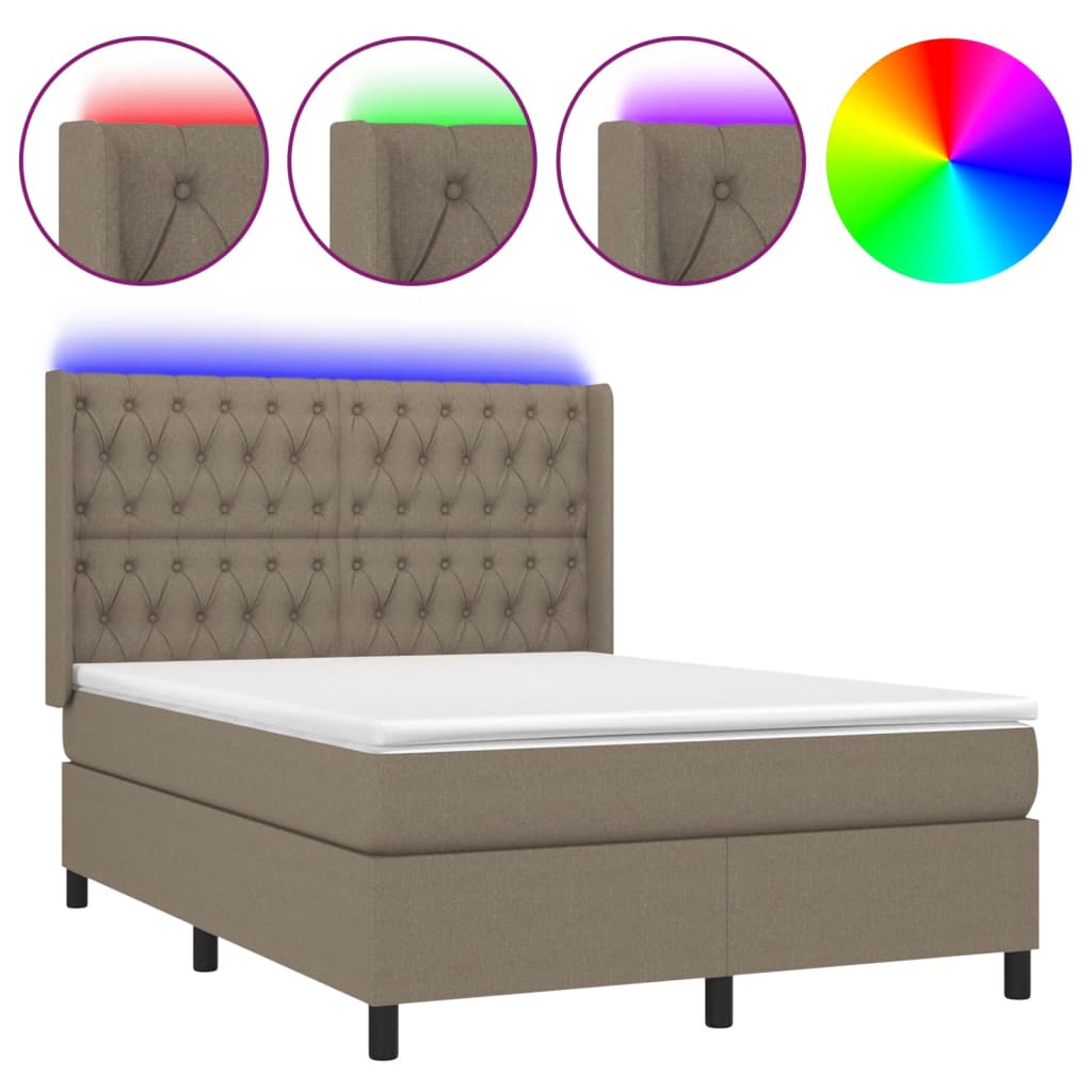 Sommier à lattes de lit matelas et LED Taupe 140x190 cm Tissu
