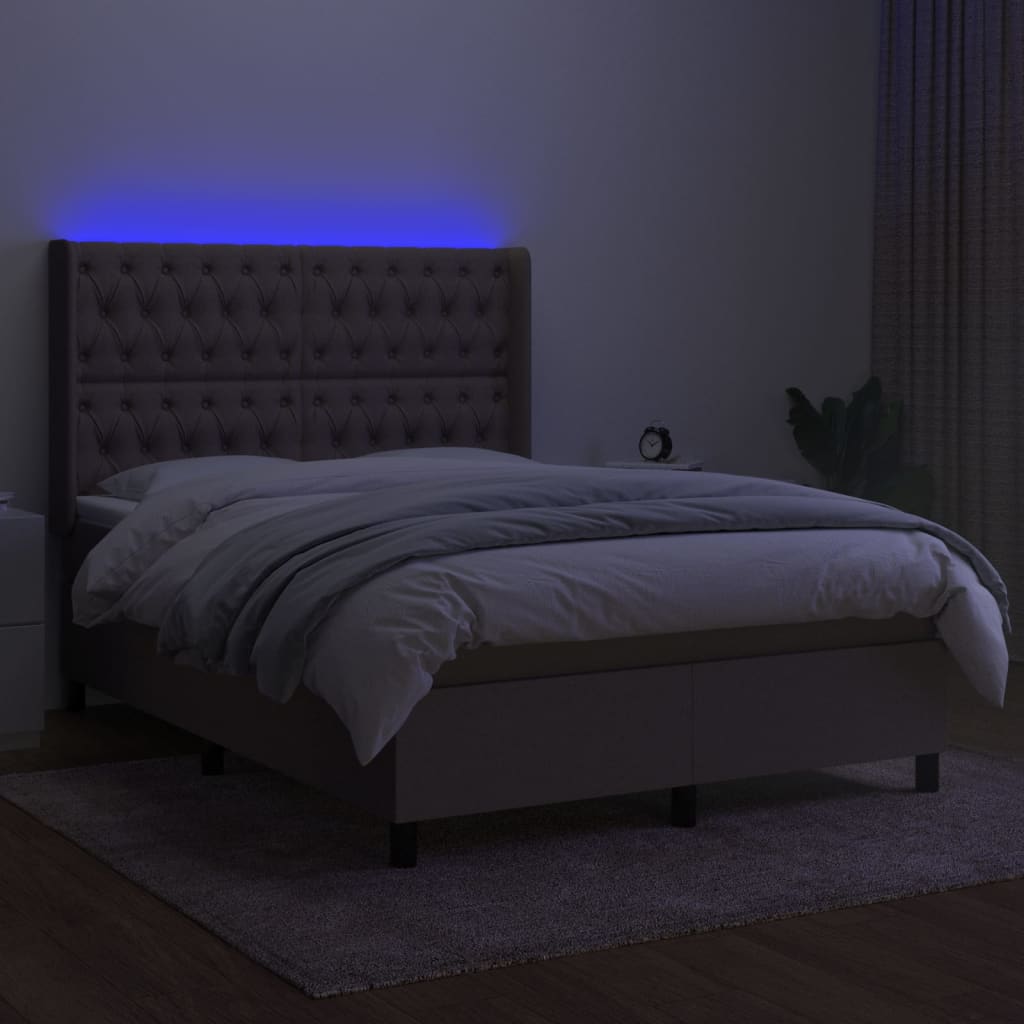 Sommier à lattes de lit matelas et LED Taupe 140x190 cm Tissu - XIOS