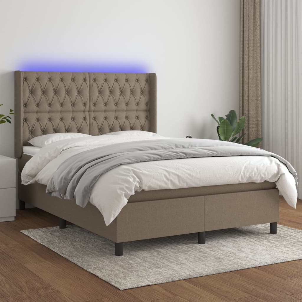Sommier à lattes de lit matelas et LED Taupe 140x190 cm Tissu