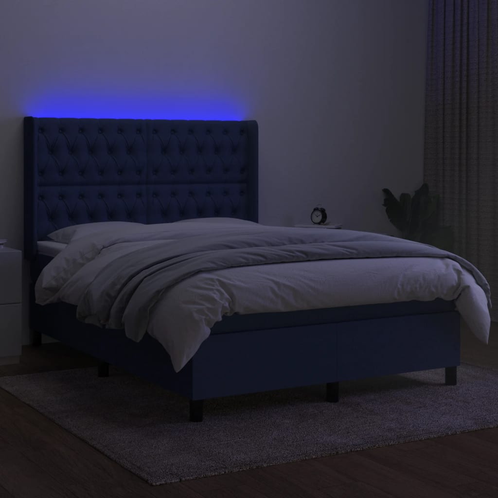 Sommier à lattes de lit matelas et LED Bleu 140x190 cm Tissu - XIOS