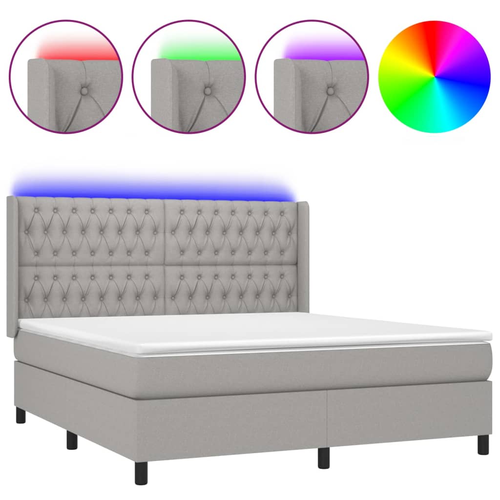 Sommier à lattes de lit matelas LED Gris clair 160x200 cm Tissu - XIOS